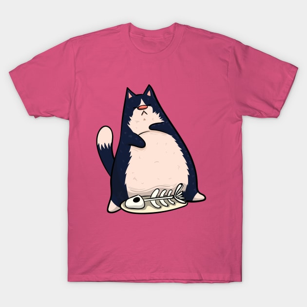 Black and White Lazy Cat T-Shirt by KPrimeArt